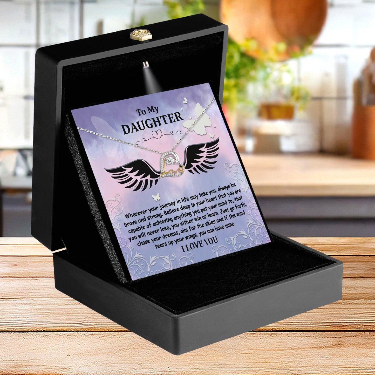 Daughter Gift for Birthday, Christmas, Graduation - Brave And Strong - Love Dancing Heart Pendant Necklace - Mallard Moon Gift Shop