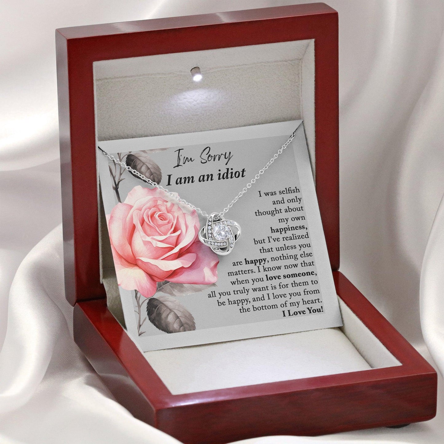 Apology Gift for Her - I'm Sorry I am an Idiot - Love Knot Pendant Necklace - Mallard Moon Gift Shop