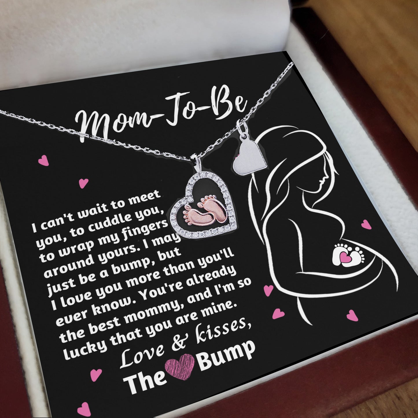 Mom-To-Be Baby Feet Pendant Necklace Love and Kisses From the Bump - Mallard Moon Gift Shop