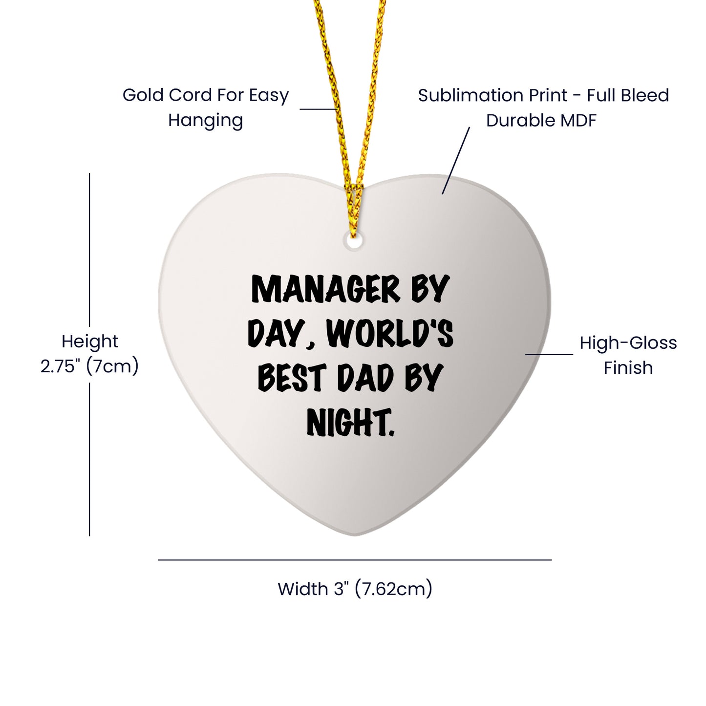Manager By Day, World's Best Dad By Night Heart Ornament for Christmas Unique Gifts from Family to Manager