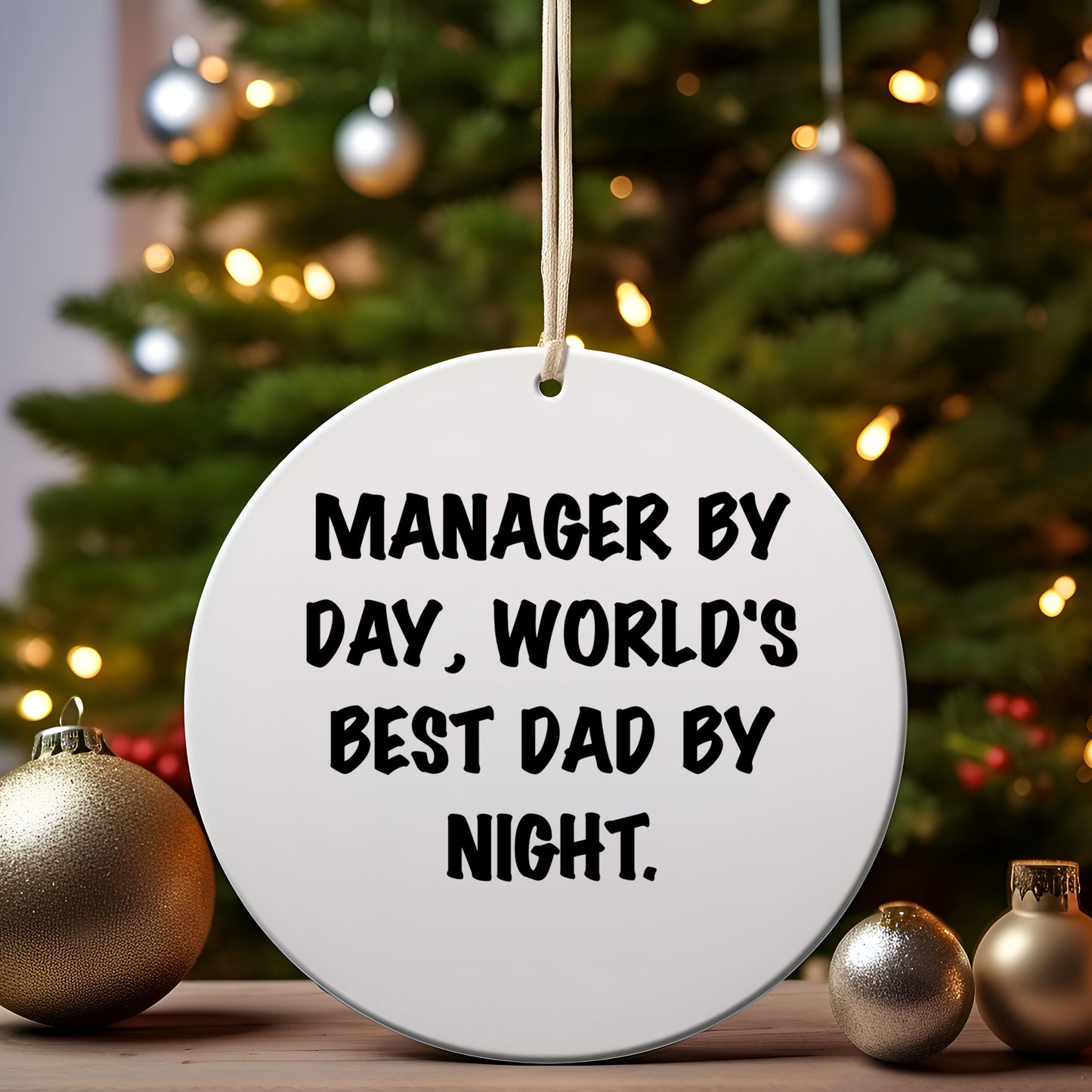 Manager Gifts from Men: Funny Circle Ornament for World's Best Dad By Night - Inspirational Quotes for Christmas