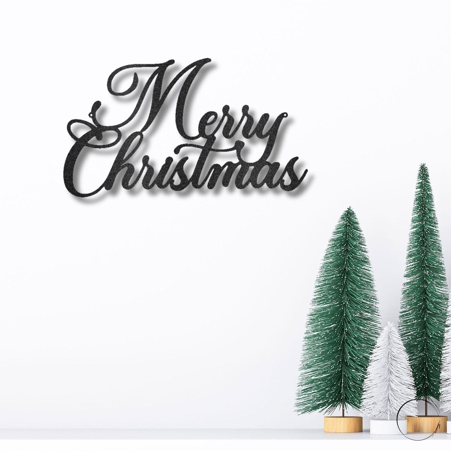 Merry Christmas Script Lettering Metal Wall Sign - Mallard Moon Gift Shop