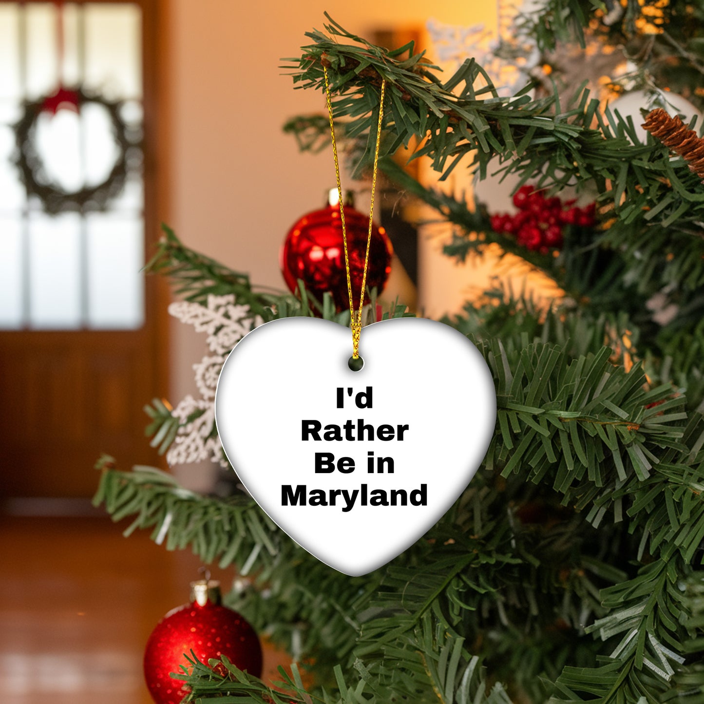 Maryland Heart Ornament, 'I'd Rather Be In Maryland' Quote Christmas Gifts