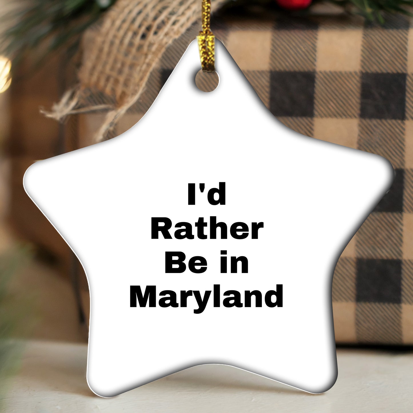 Maryland Star Ornament Gifts from I'd Rather Be In Maryland, Funny Christmas Decorations for Friends, Family, and Coworkers
