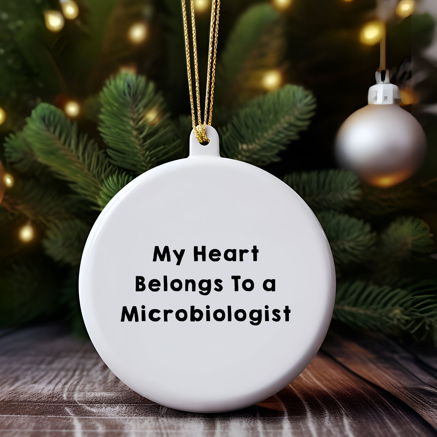 Microbiologist Gifts, Funny Quote Ornaments, Circle Ornament 'My Heart Belongs To A Microbiologist', Gifts from Friends for Women, Unique Christmas Unique Gifts