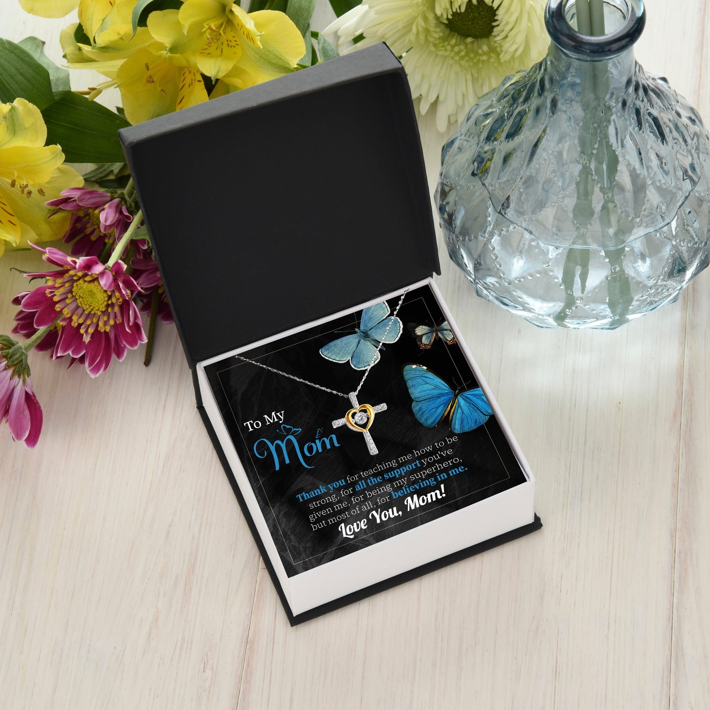 To My Mom Thank you for Believing In Me Cross Pendant Necklace Gift for Mother's Day Birthday - Mallard Moon Gift Shop