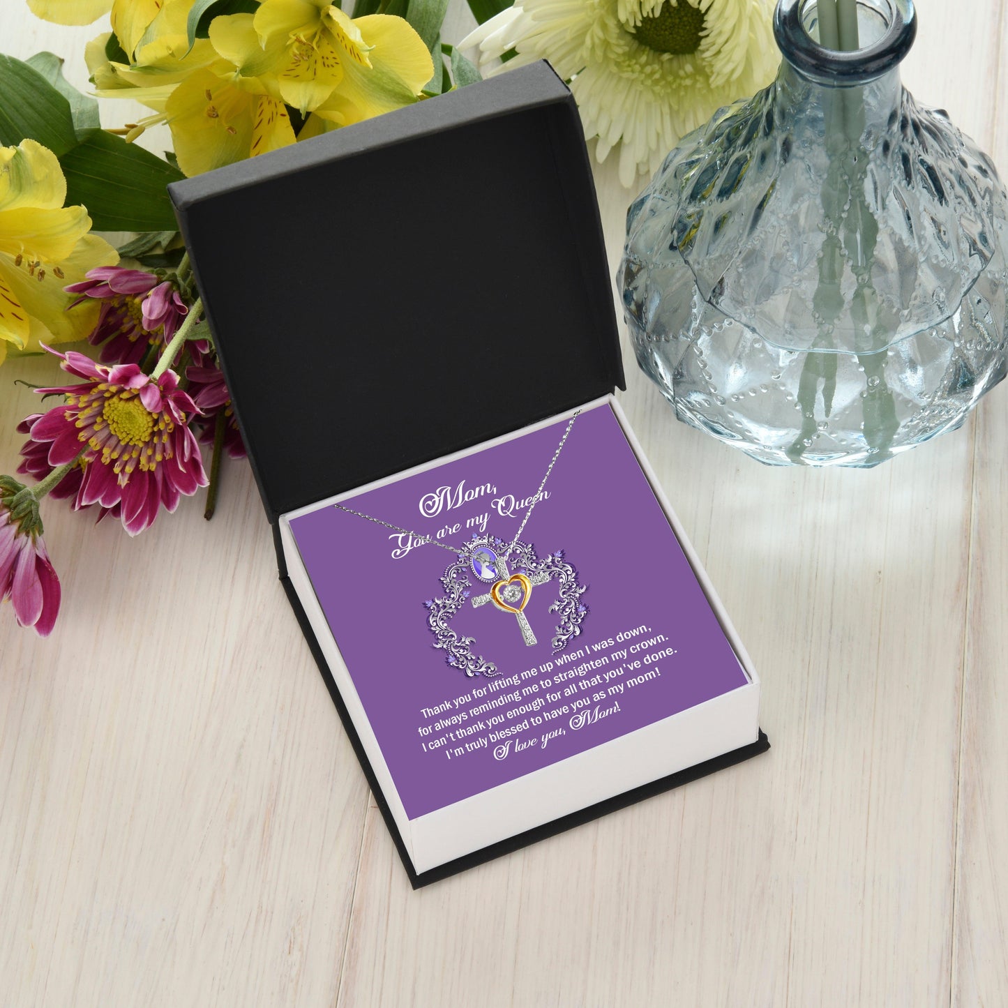To My Mom You are My Queen Thank You for Reminding Me to Straighten My Crown Cross Pendant Necklace - Mallard Moon Gift Shop