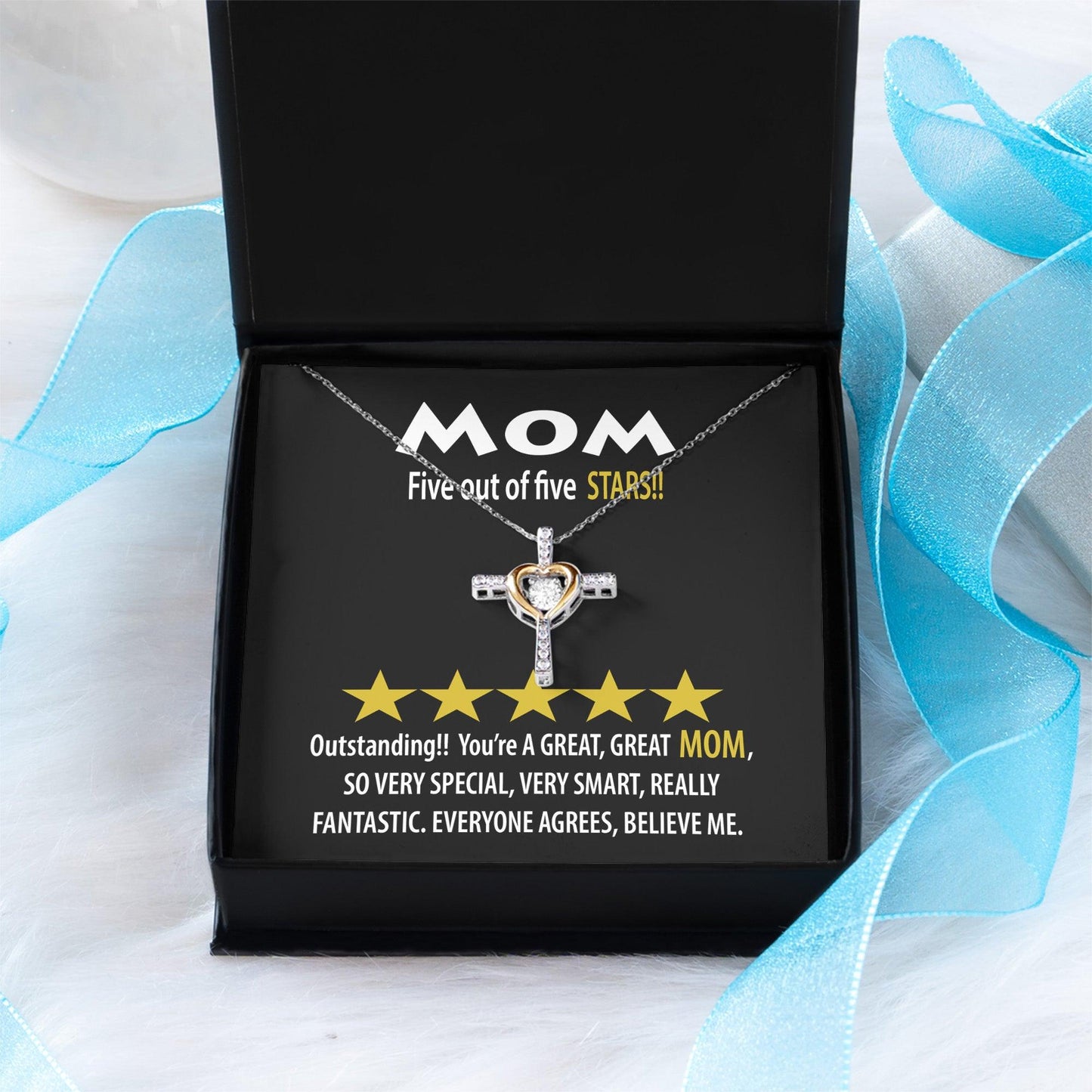 Mom - Five of Five Stars Outstanding You're A Great, Great Mom Cross Pendant Necklace - Mallard Moon Gift Shop