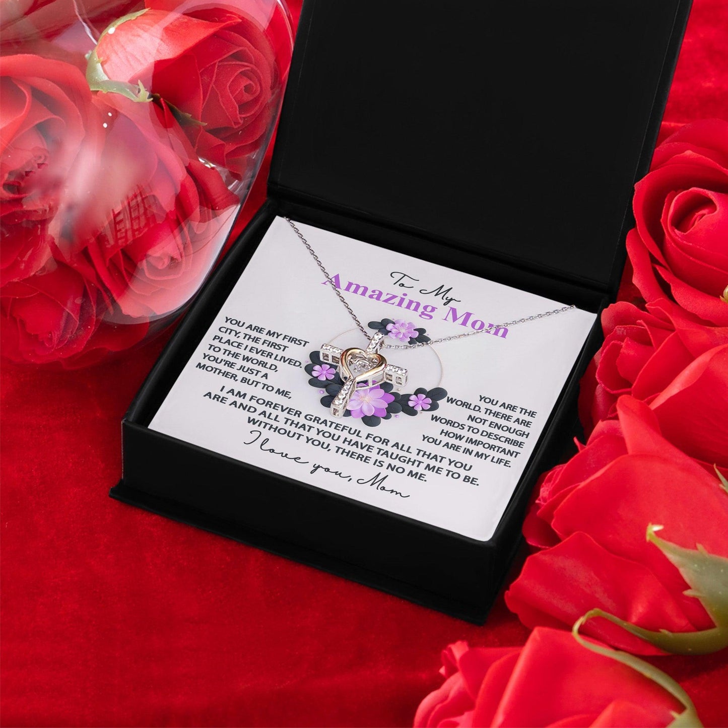Mom, I am Forever Grateful, Without You, There is No Me - Cross Pendant Necklace - Mallard Moon Gift Shop