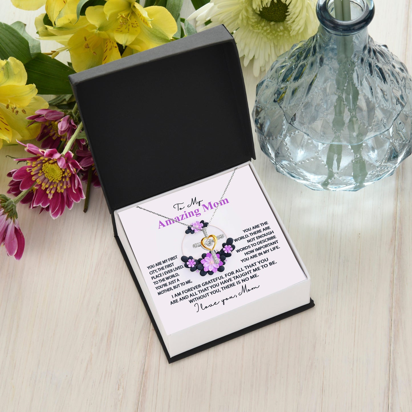 Mom, I am Forever Grateful, Without You, There is No Me - Cross Pendant Necklace - Mallard Moon Gift Shop
