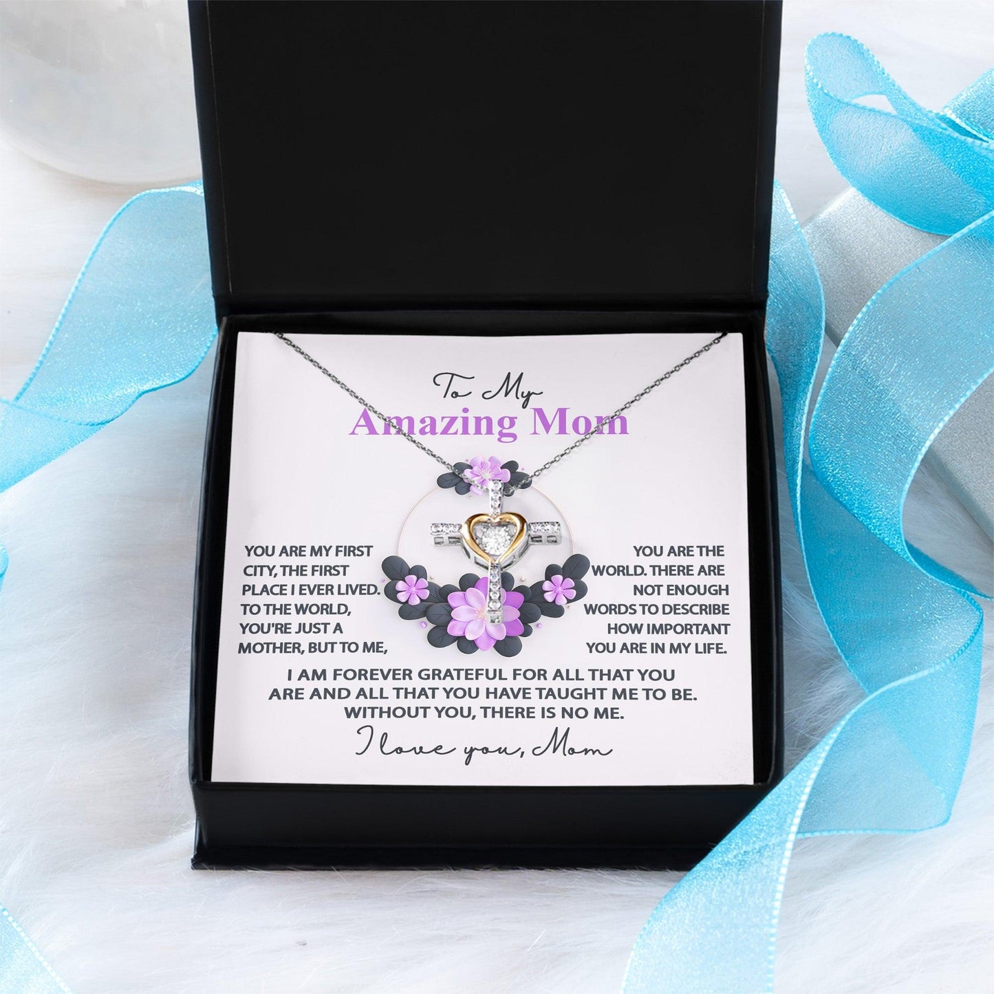 Mom, I am Forever Grateful, Without You, There is No Me - Cross Pendant Necklace - Mallard Moon Gift Shop