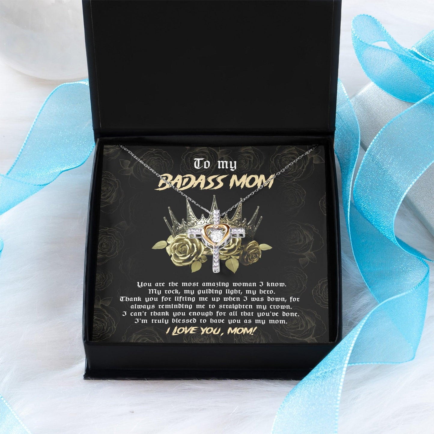 To My Badass Mom You are My Rock Cross Pendant Necklace - Mallard Moon Gift Shop
