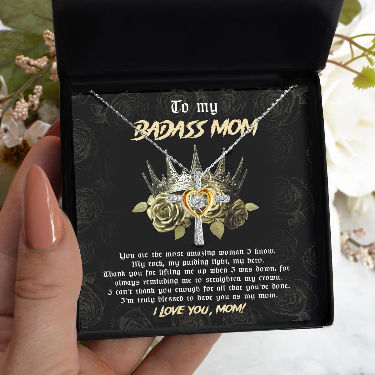 To My Badass Mom You are My Rock Cross Pendant Necklace - Mallard Moon Gift Shop