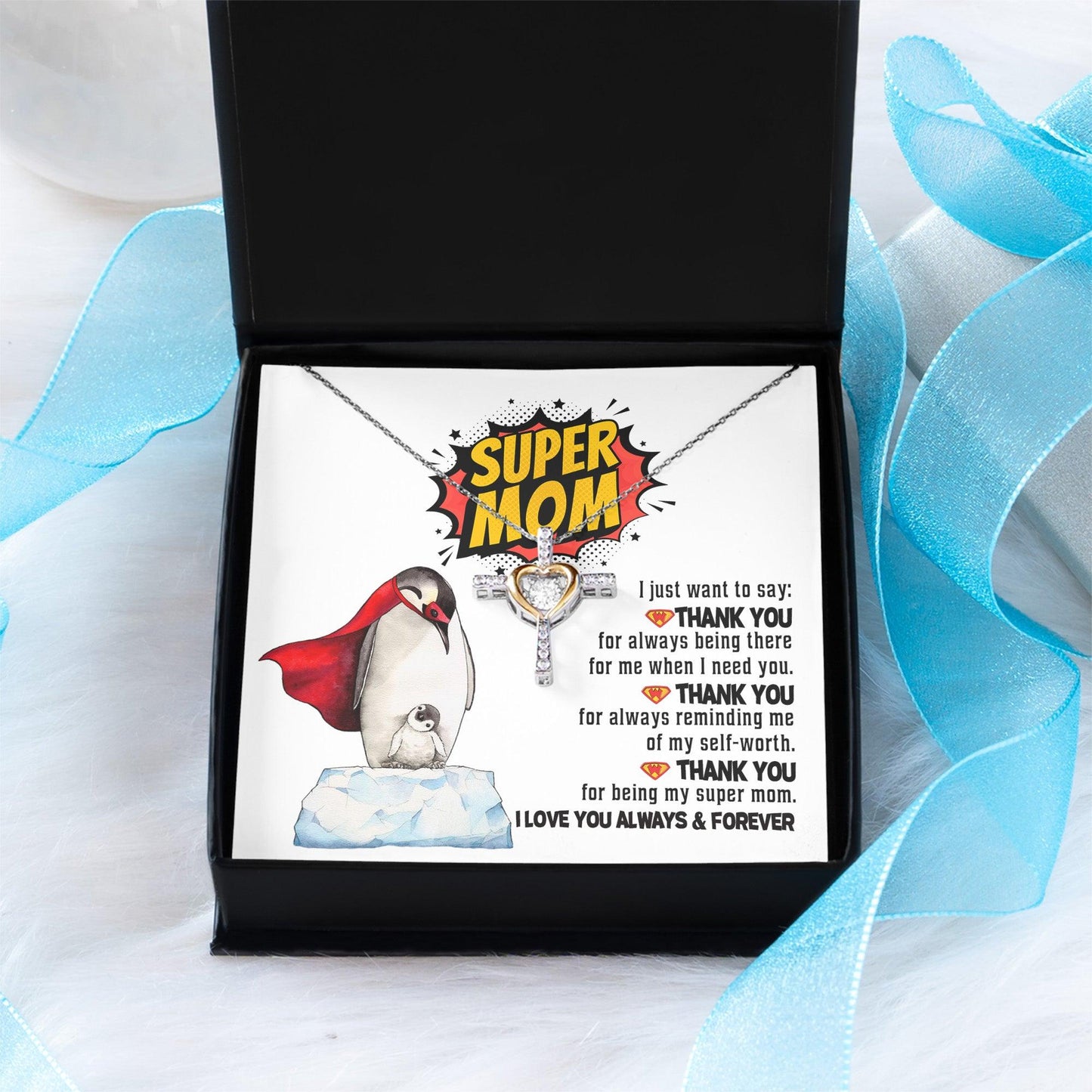 Gift for Mom - Thank You for Being My Super Mom Cross Pendant Necklace - Mallard Moon Gift Shop