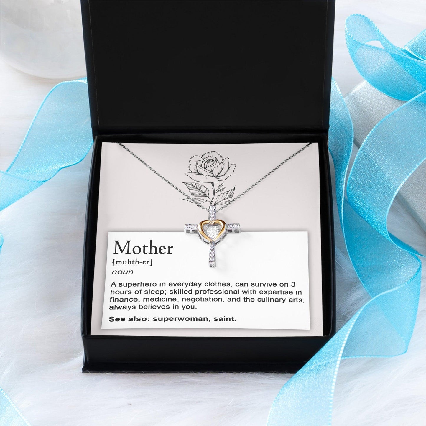 Mother, Definition - Superhero, Saint Cross Pendant Necklace - Mallard Moon Gift Shop