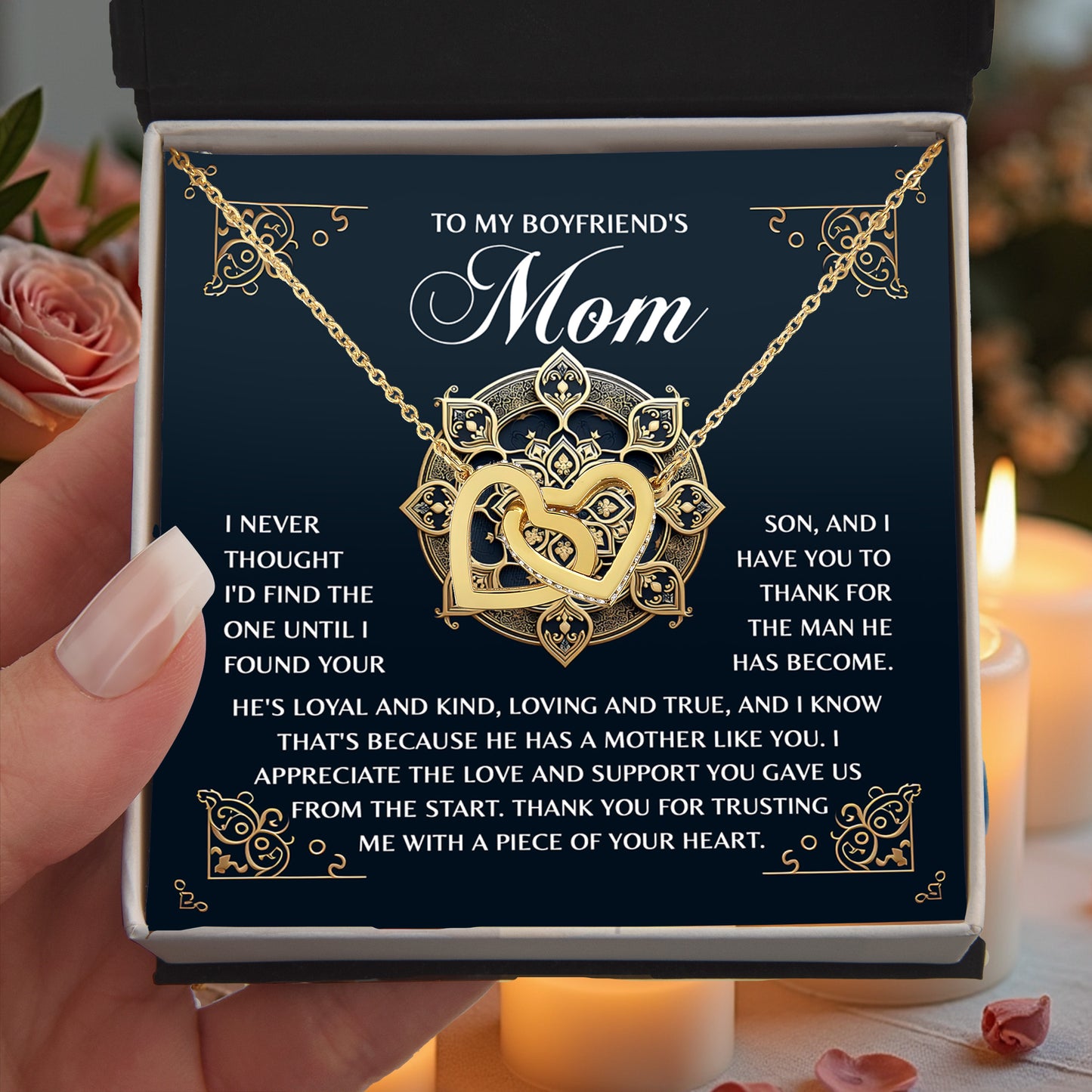 To My Boyfriend's Mom – Thank You for Trusting Me with a Piece of Your Heart – Elegant and Meaningful Necklace Gift