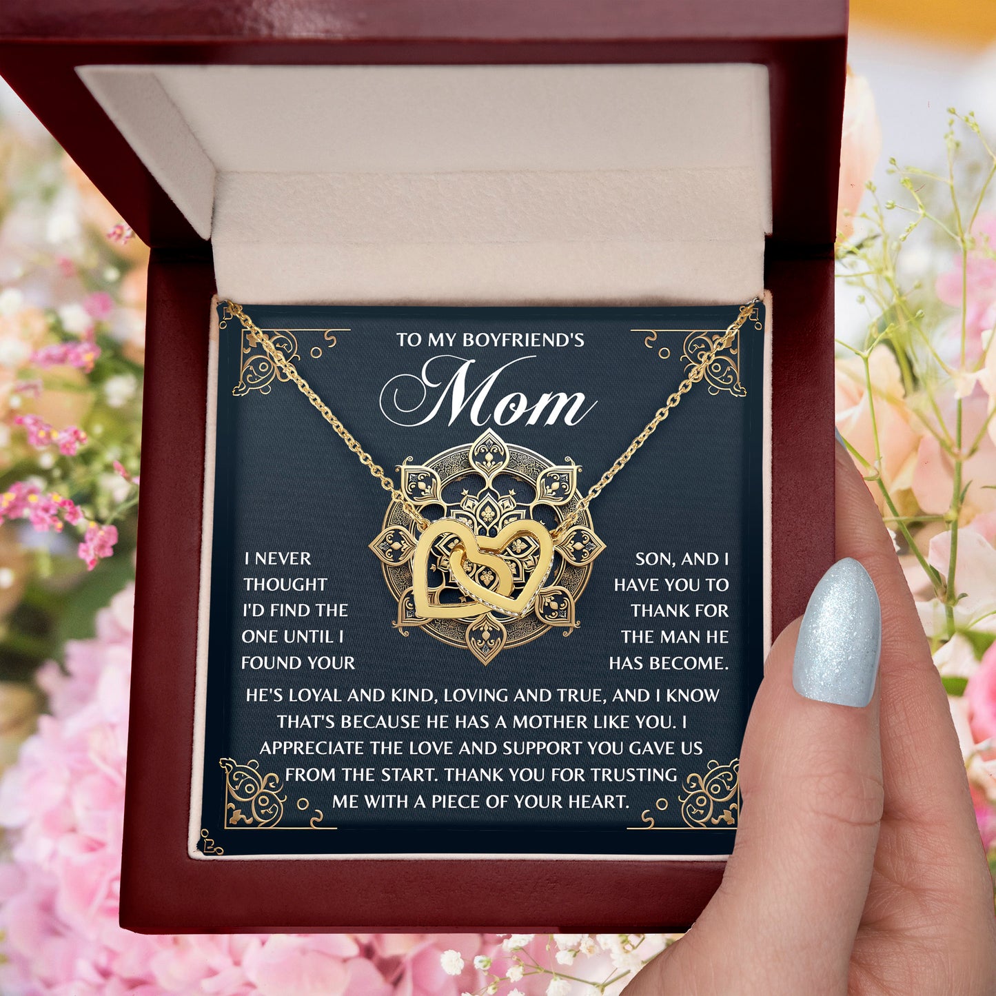 To My Boyfriend's Mom – Thank You for Trusting Me with a Piece of Your Heart – Elegant and Meaningful Necklace Gift