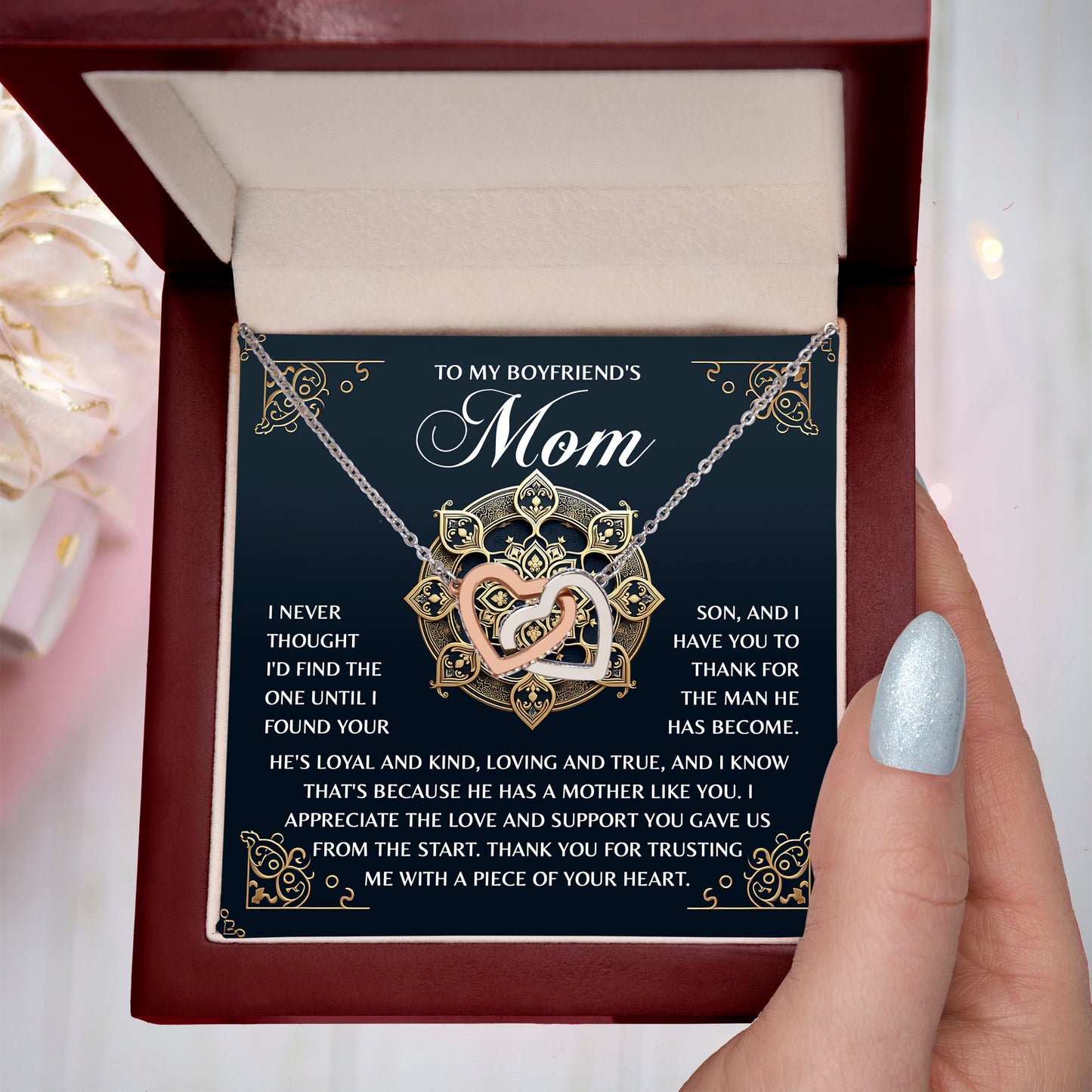 To My Boyfriend's Mom – Thank You for Trusting Me with a Piece of Your Heart – Elegant and Meaningful Necklace Gift