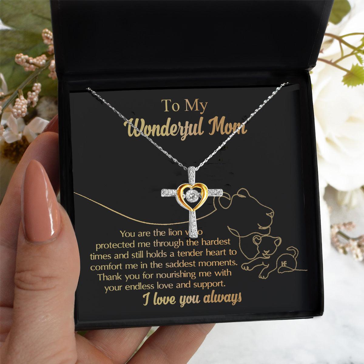 To My Wonderful Mom You Are The Lion that Protected, Supported and Nourished Me Cross Pendant Necklace - Mallard Moon Gift Shop