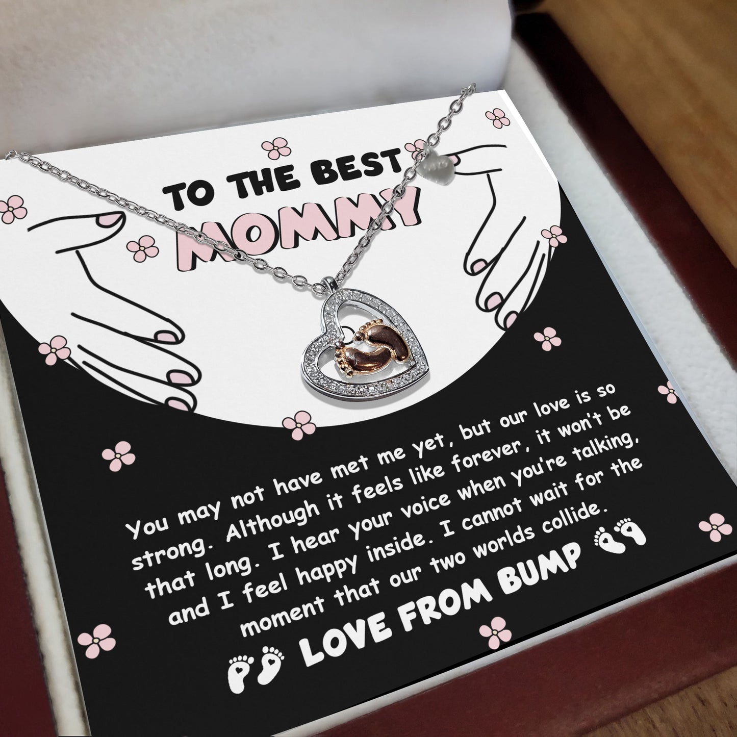 Best Mommy Pregnancy Gift Love from the Bump Baby Feet Charm Necklace - Mallard Moon Gift Shop