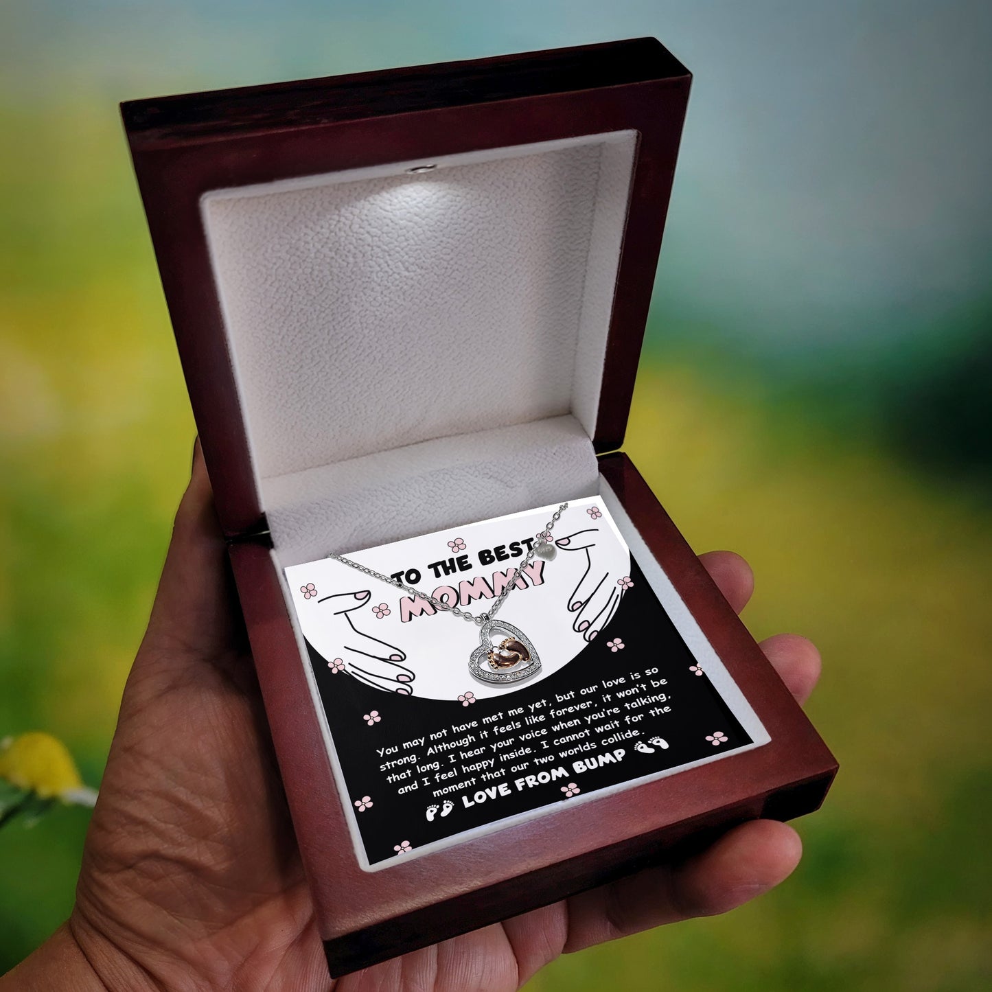 Best Mommy Pregnancy Gift Love from the Bump Baby Feet Charm Necklace - Mallard Moon Gift Shop