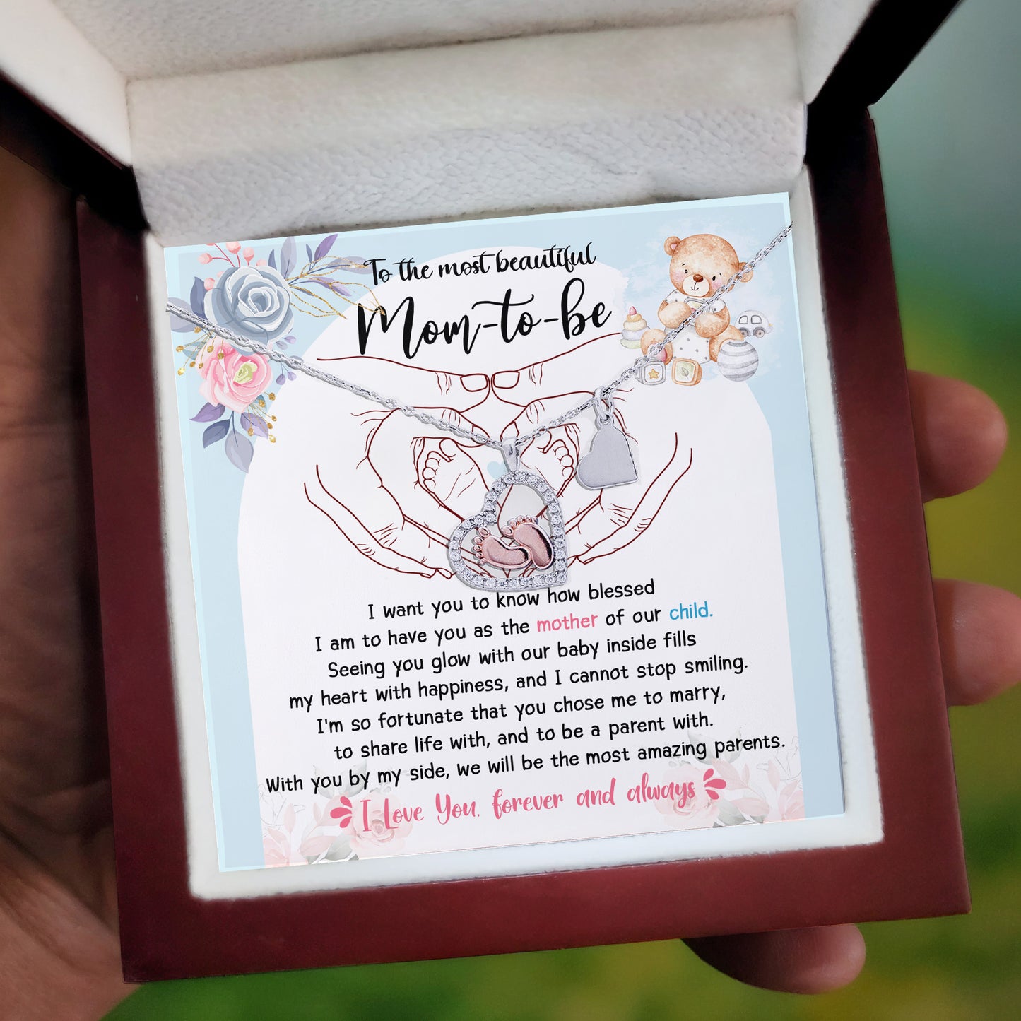 Pregnancy Mom-to-be Baby Feet Charm Necklace Gift from Husband - Mallard Moon Gift Shop
