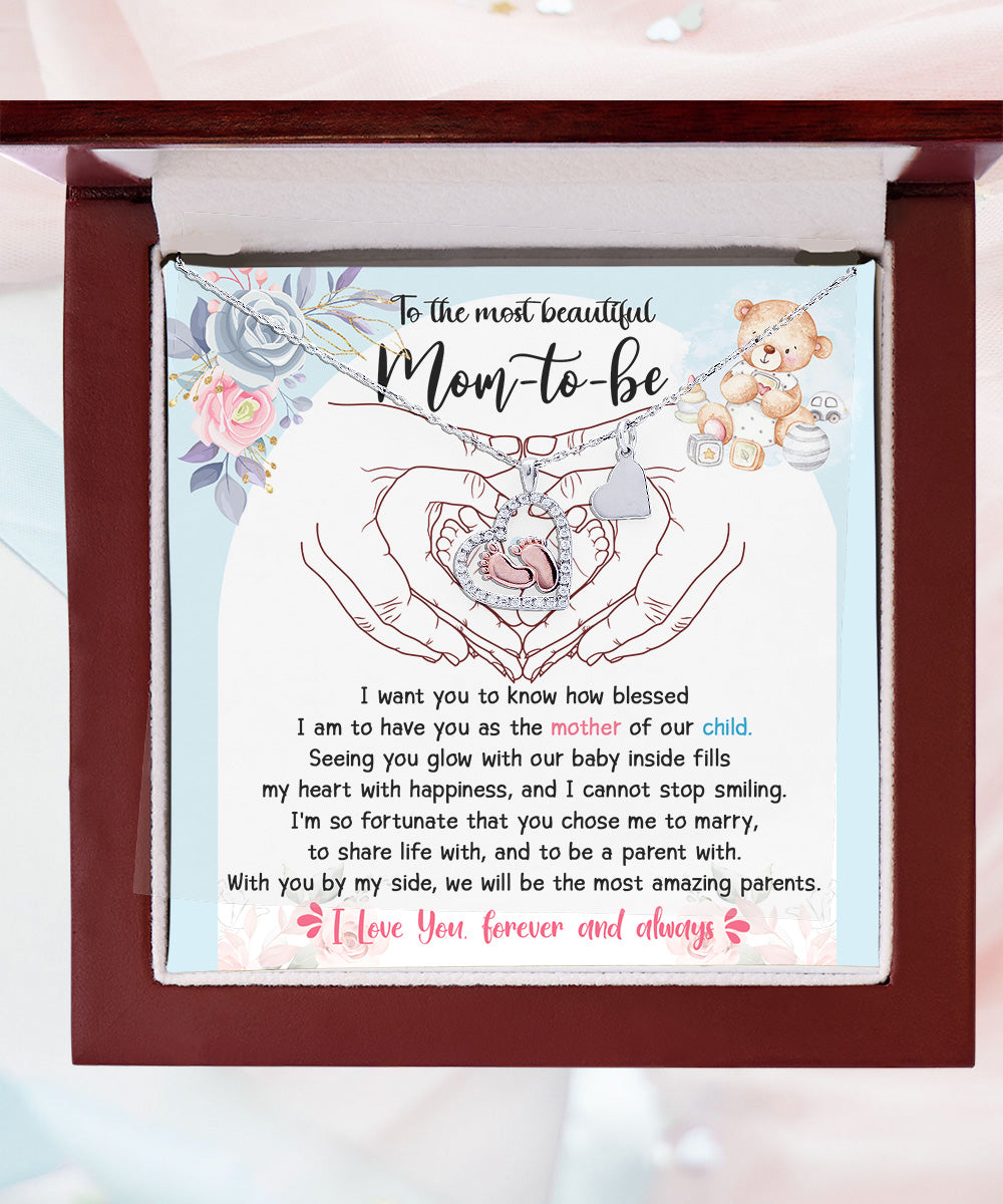 Pregnancy Mom-to-be Baby Feet Charm Necklace Gift from Husband - Mallard Moon Gift Shop