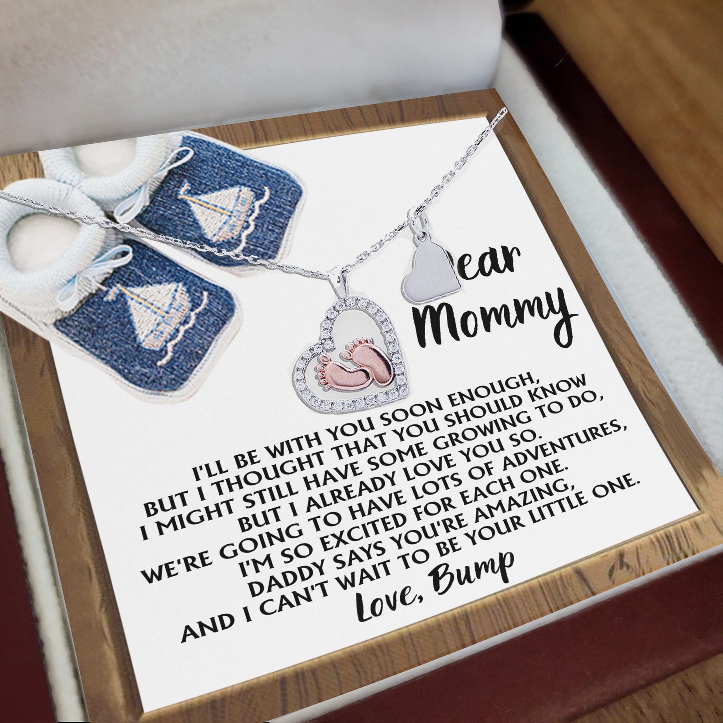 Dear Mommy I Already Love You Pregnancy Baby Feet Charm Necklace Gift for New Mom - Mallard Moon Gift Shop
