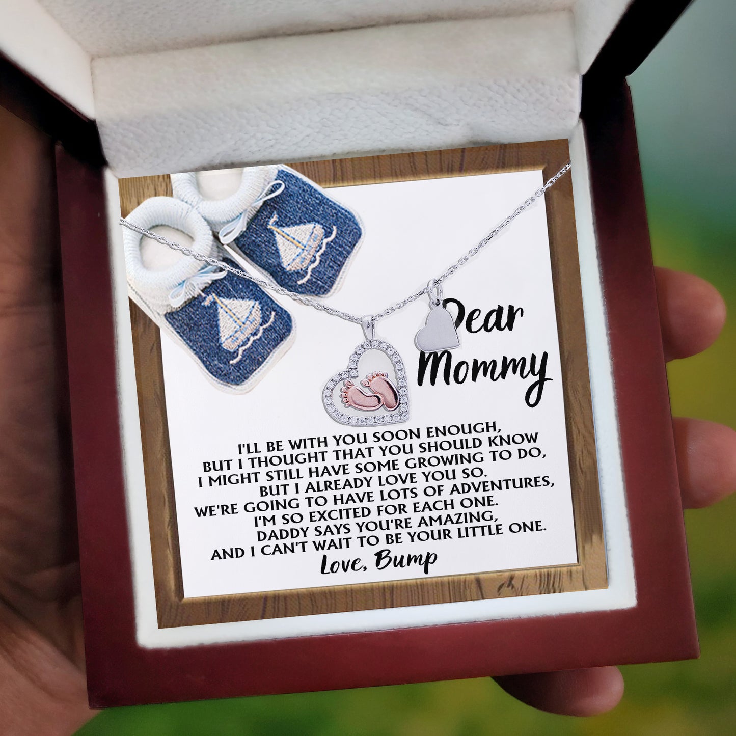 Dear Mommy I Already Love You Pregnancy Baby Feet Charm Necklace Gift for New Mom - Mallard Moon Gift Shop