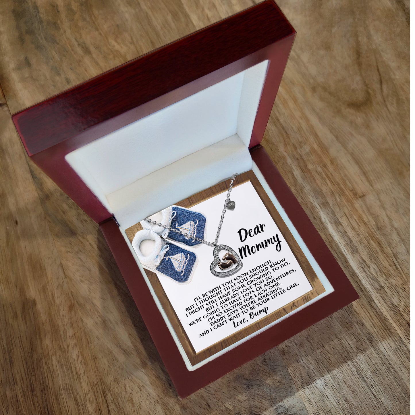 Dear Mommy I Already Love You Pregnancy Baby Feet Charm Necklace Gift for New Mom - Mallard Moon Gift Shop