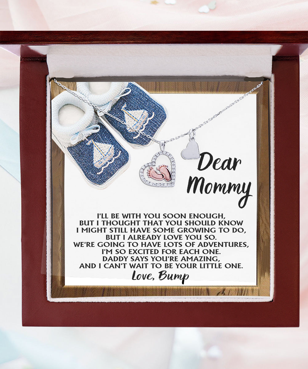 Dear Mommy I Already Love You Pregnancy Baby Feet Charm Necklace Gift for New Mom - Mallard Moon Gift Shop