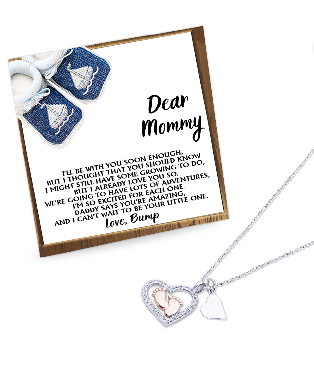 Dear Mommy I Already Love You Pregnancy Baby Feet Charm Necklace Gift for New Mom - Mallard Moon Gift Shop