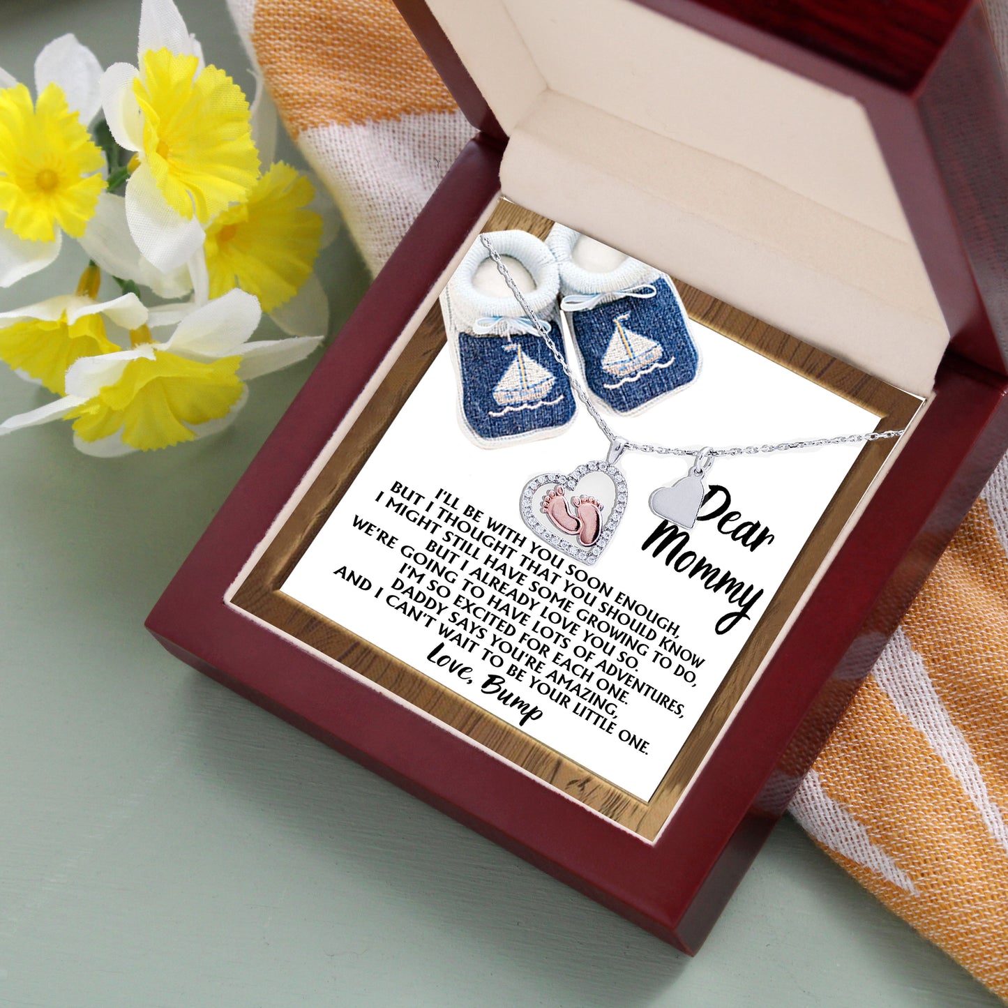 Dear Mommy I Already Love You Pregnancy Baby Feet Charm Necklace Gift for New Mom - Mallard Moon Gift Shop