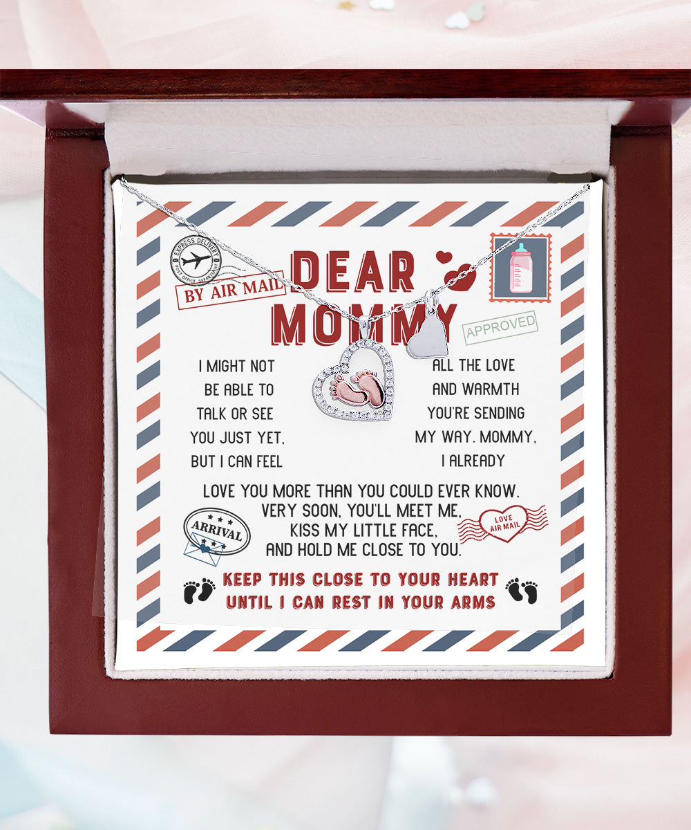 Dear Mommy Keep this Baby Feet Necklace Close to Your Heart Until I Cat Rest In Your Arms - Mallard Moon Gift Shop