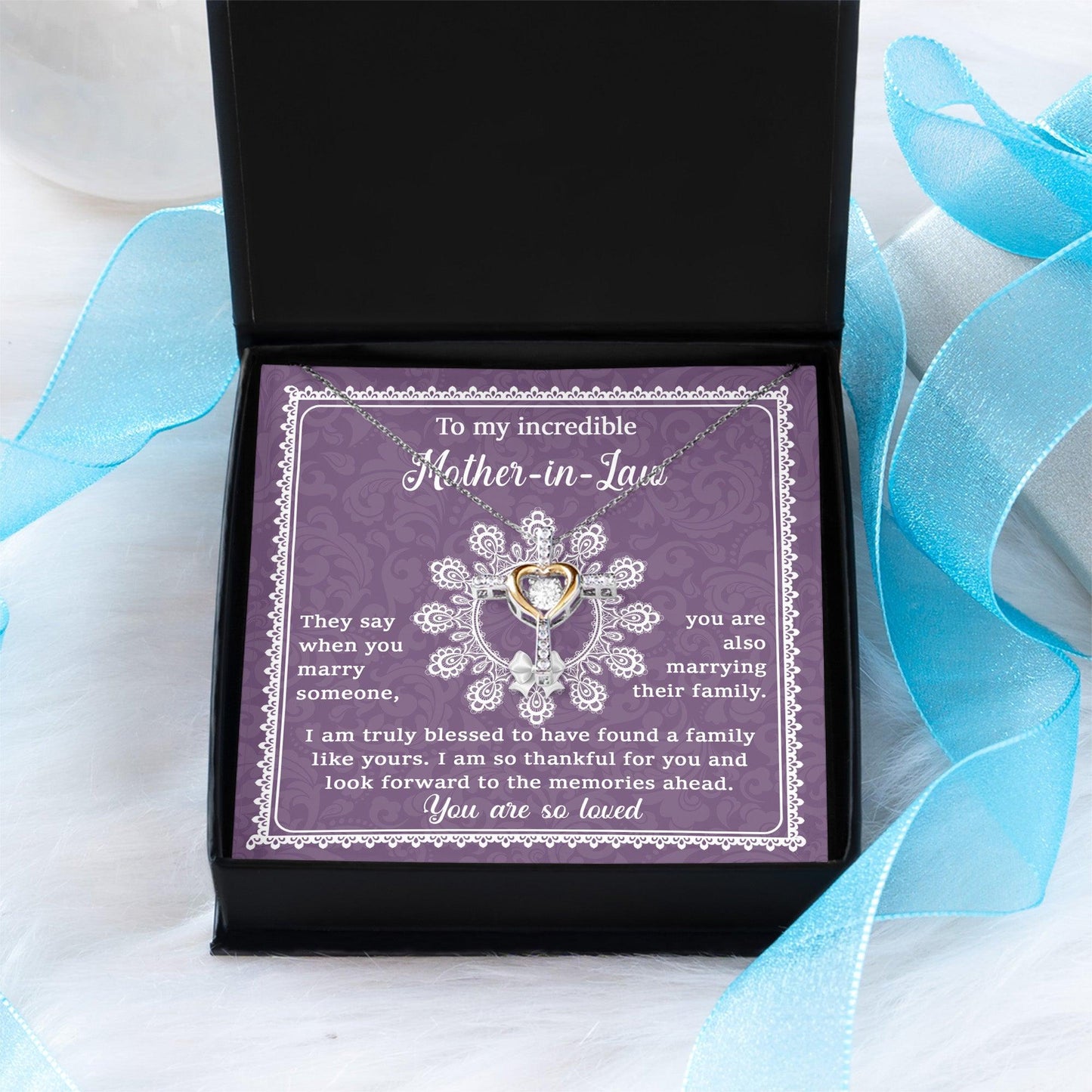 Mother-in-Law Gift I am Truly Blessed for the Memories Ahead Cross Pendant Necklace - Mallard Moon Gift Shop