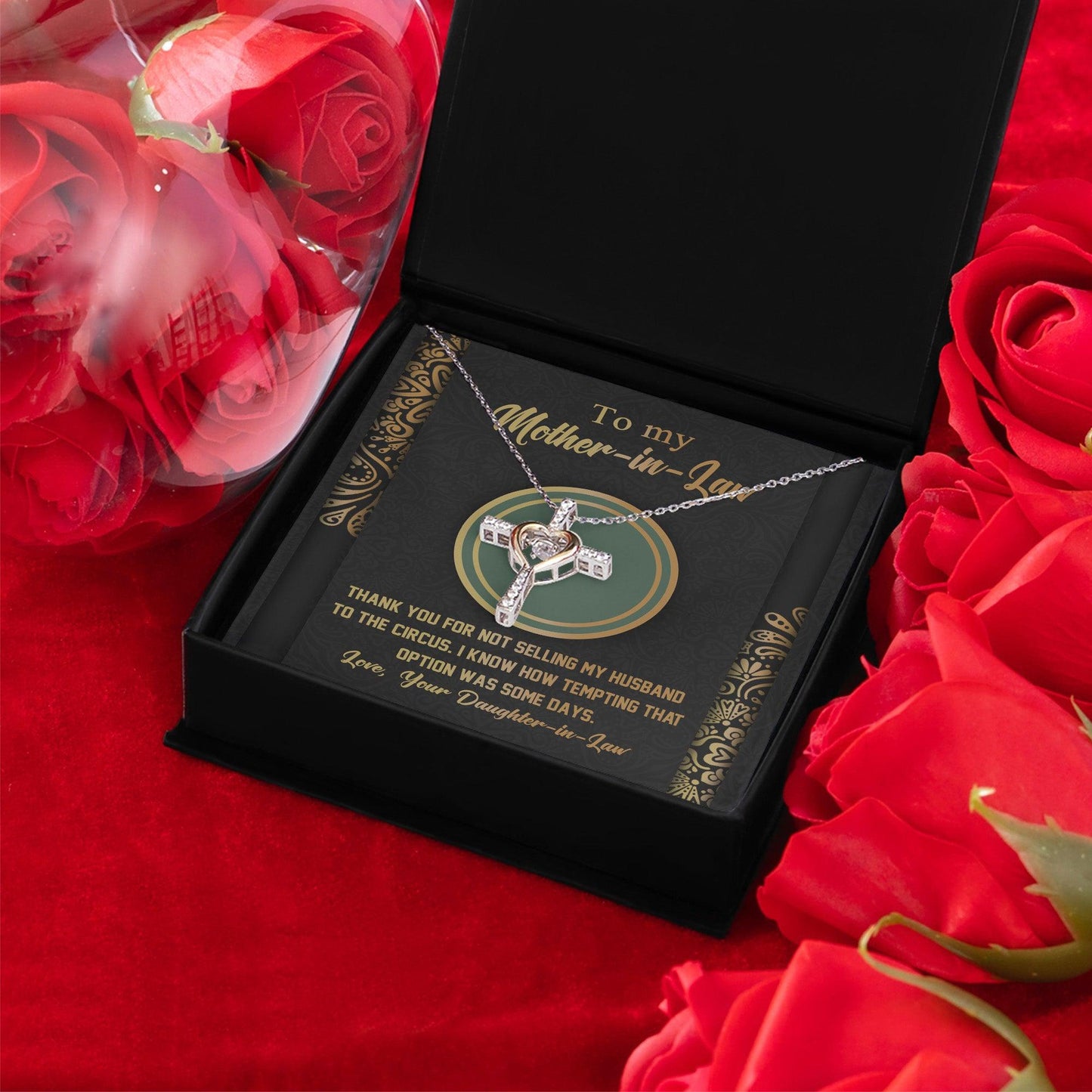 Gift for Mother-in-Law Thank You for Not Selling My Husband to the Circus Cross Pendant Necklace - Mallard Moon Gift Shop
