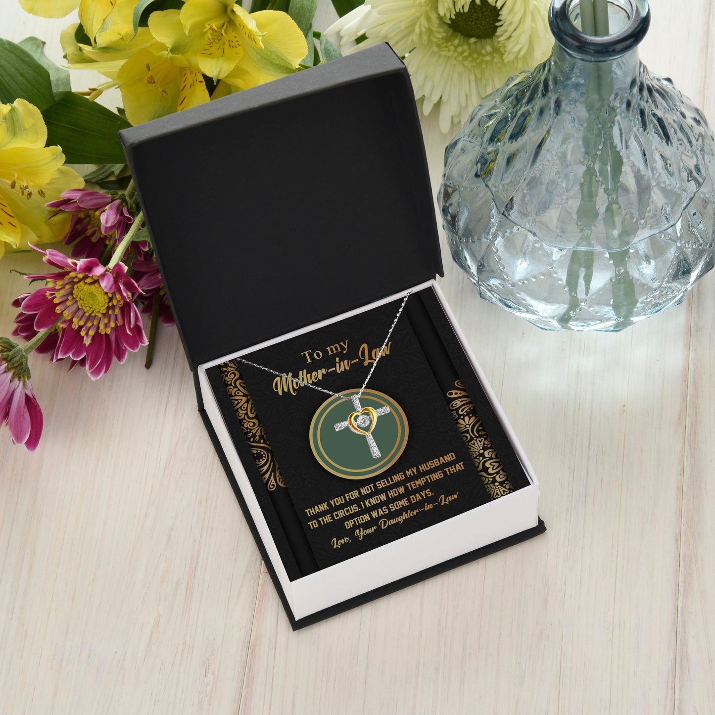 Gift for Mother-in-Law Thank You for Not Selling My Husband to the Circus Cross Pendant Necklace - Mallard Moon Gift Shop