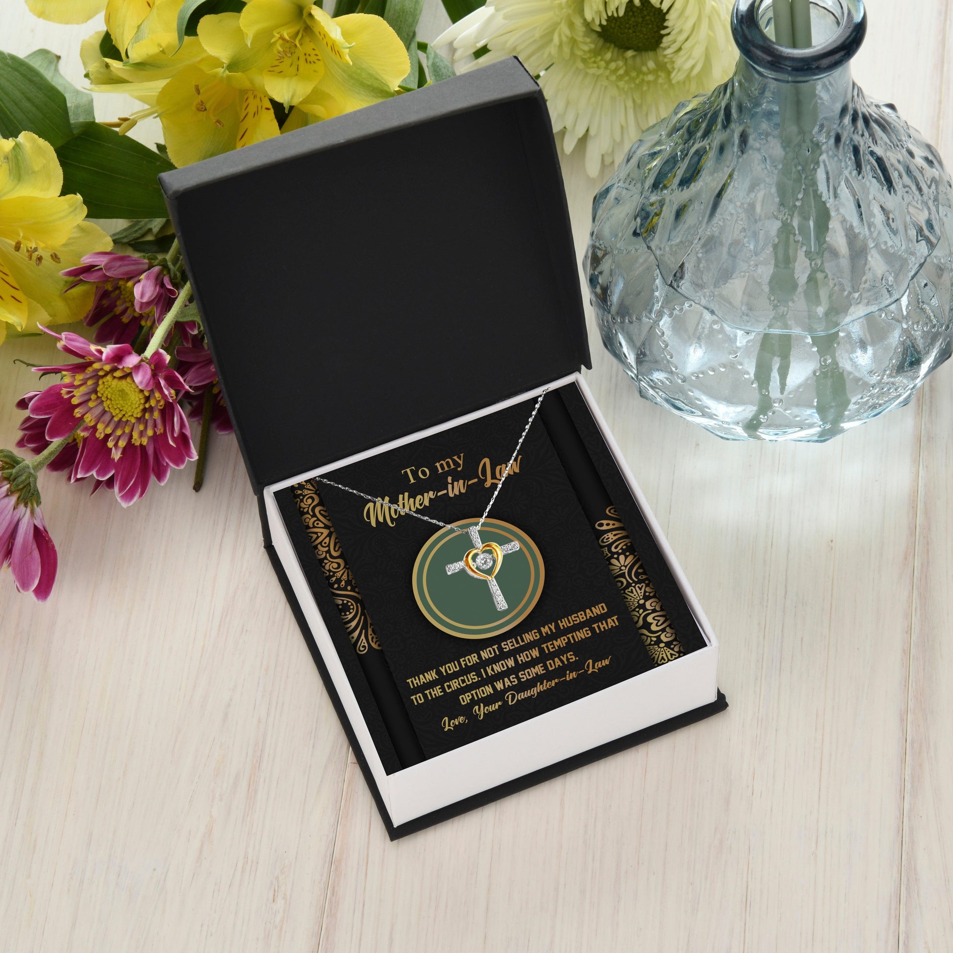 Gift for Mother-in-Law Thank You for Not Selling My Husband to the Circus Cross Pendant Necklace - Mallard Moon Gift Shop