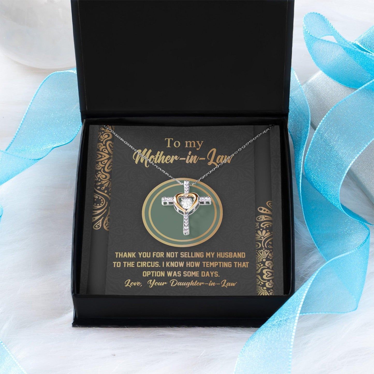 Gift for Mother-in-Law Thank You for Not Selling My Husband to the Circus Cross Pendant Necklace - Mallard Moon Gift Shop
