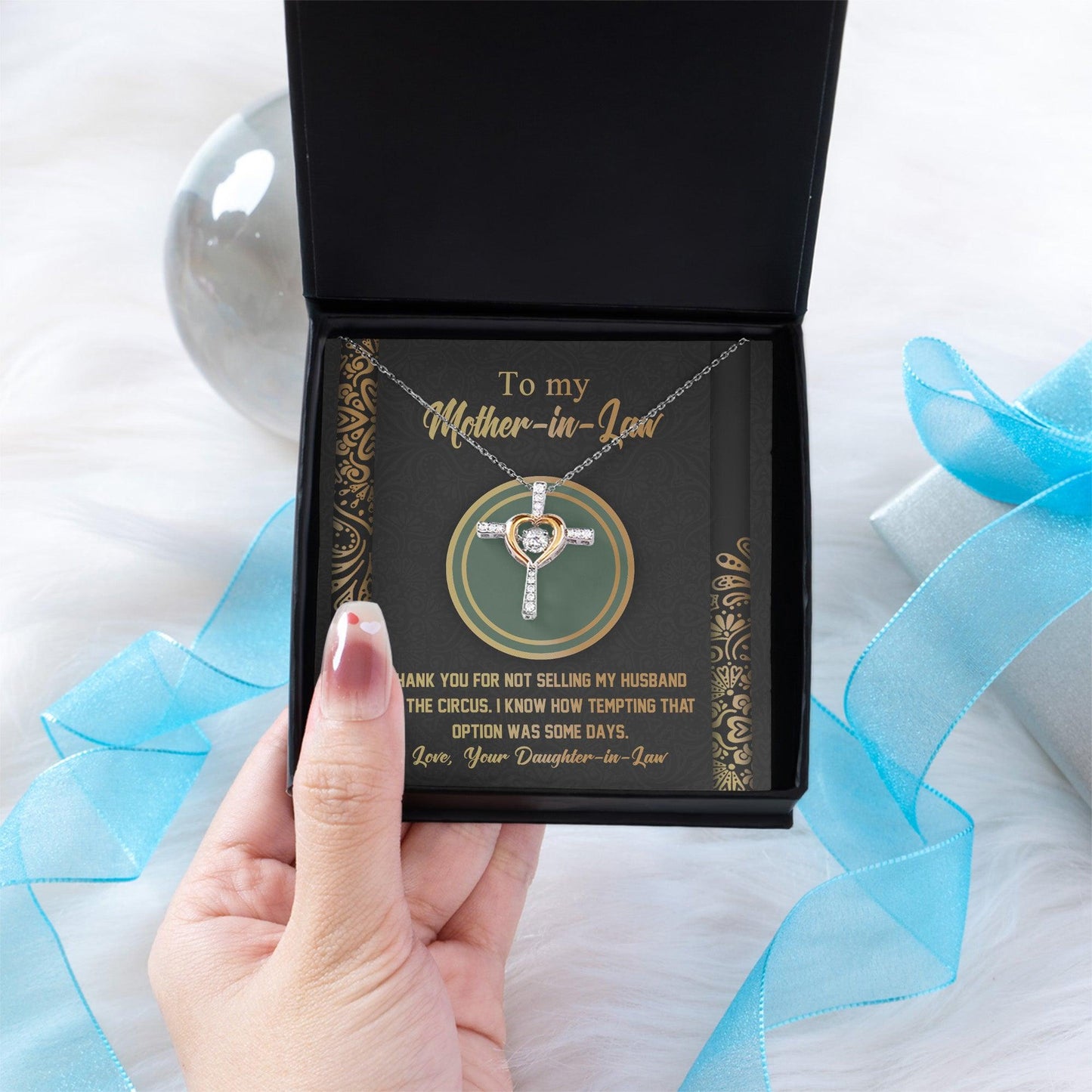 Gift for Mother-in-Law Thank You for Not Selling My Husband to the Circus Cross Pendant Necklace - Mallard Moon Gift Shop
