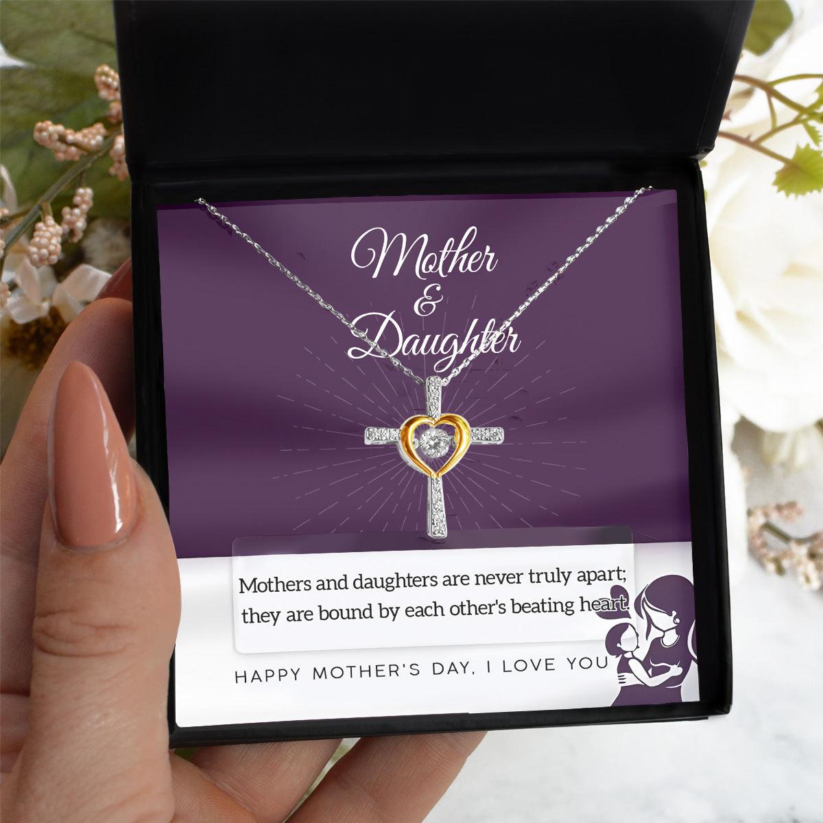 Mother Jewelry Gift - Mother and Daughter Bound by Heart Cross Pendant Necklace - Mallard Moon Gift Shop