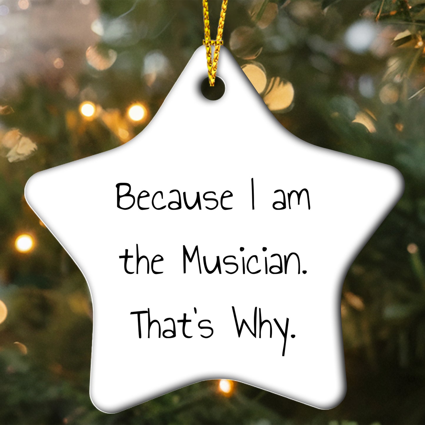 Musician Gifts from Friends - 'Because I Am The Musician. That's Why.' Star Ornament for Christmas - Gifts for Musician