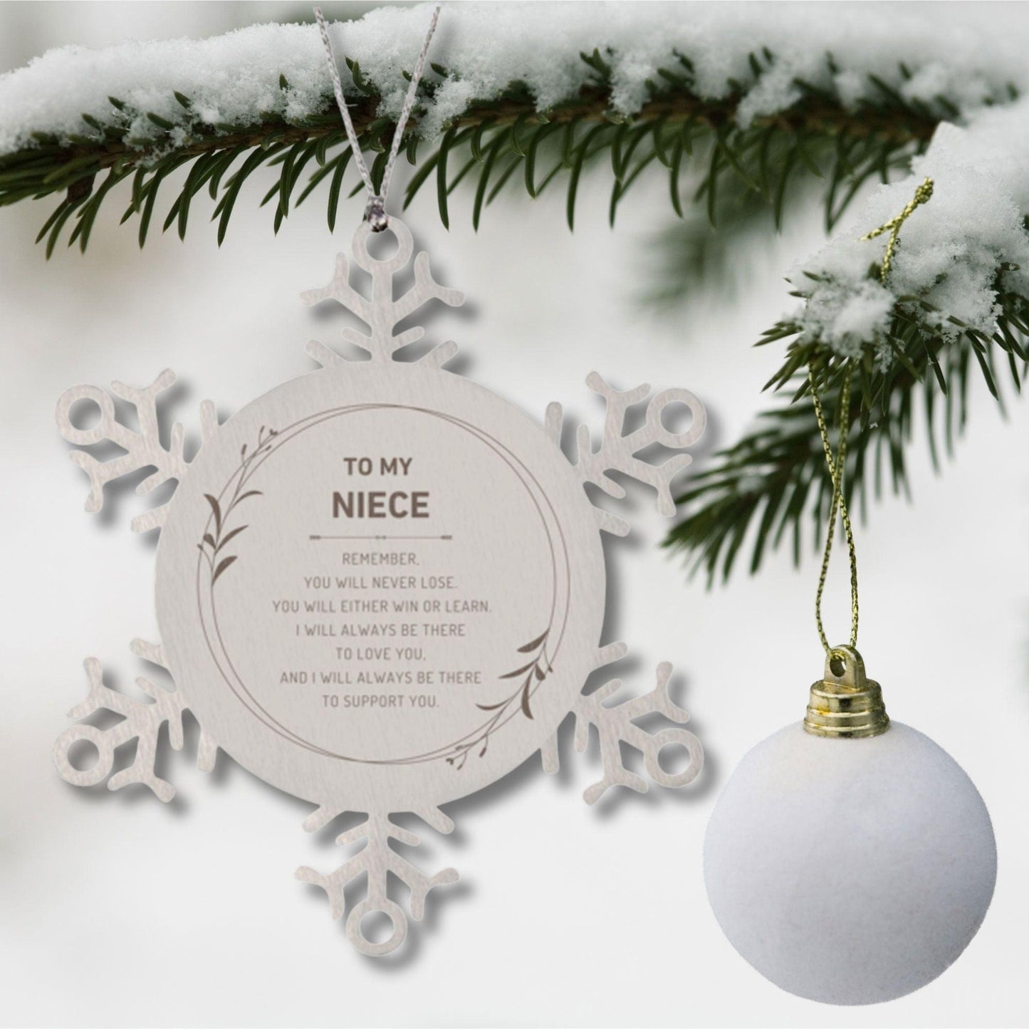 Niece Ornament Gifts, To My Niece Remember, you will never lose. You will either WIN or LEARN, Keepsake Snowflake Ornament For Niece, Birthday Christmas Gifts Ideas For Niece X-mas Gifts