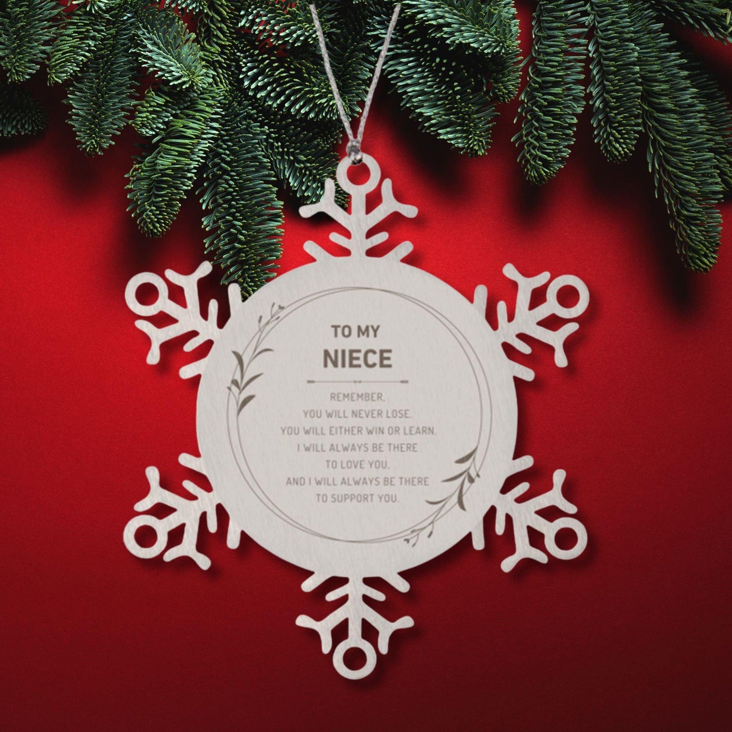 Niece Ornament Gifts, To My Niece Remember, you will never lose. You will either WIN or LEARN, Keepsake Snowflake Ornament For Niece, Birthday Christmas Gifts Ideas For Niece X-mas Gifts