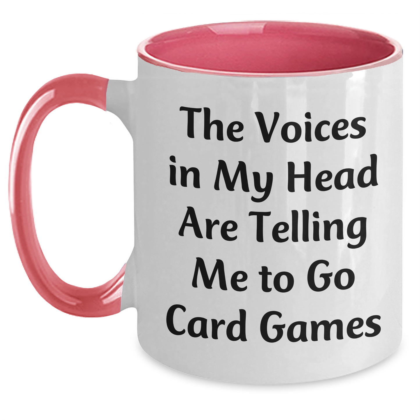 Funny Card Games Enthusiast Gifts from Friends - Unique Two Tone Coffee Mug for Dad's Card Games Night, Funny Quote: 'The Voices In My Head Are Telling Me To Go Card Games' - Main