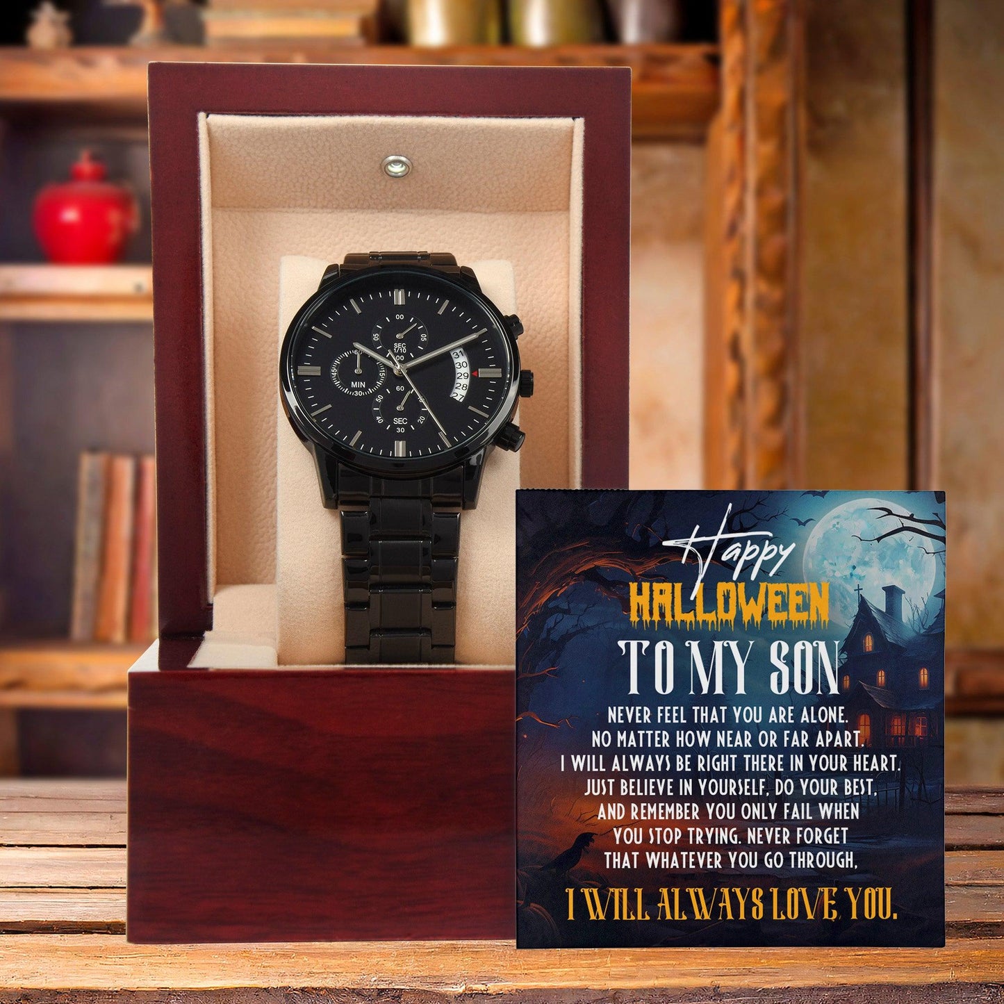 Son - Happy Halloween I Will Always Love You Black Chronograph Watch - Mallard Moon Gift Shop