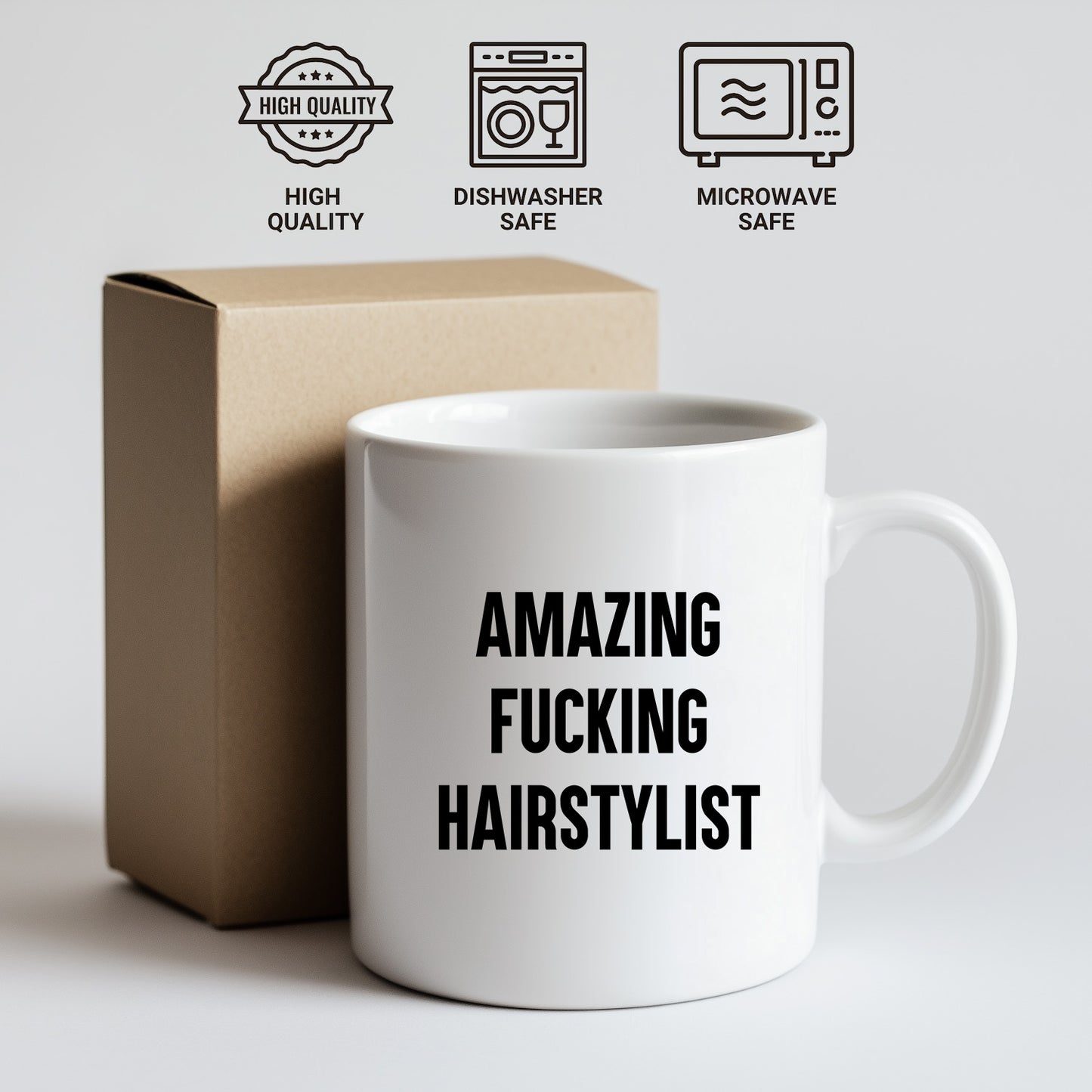 Funny Hairstylist Gifts from Friends, Amazing White Coffee Mug for Graduation, 'Amazing F--king Hairstylist' Quote - Mallard Moon Gift Shop