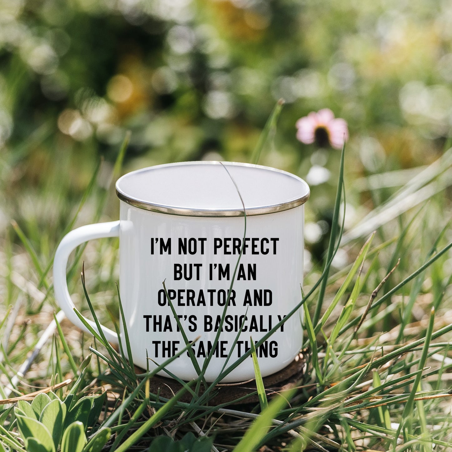 Operator Enamel Camping Mug – Funny 12oz Coffee Cup – “I’m Not Perfect but I’m an Operator” – Gift for Heavy Equipment Operators, Plant Workers & More - Mallard Moon Gift Shop