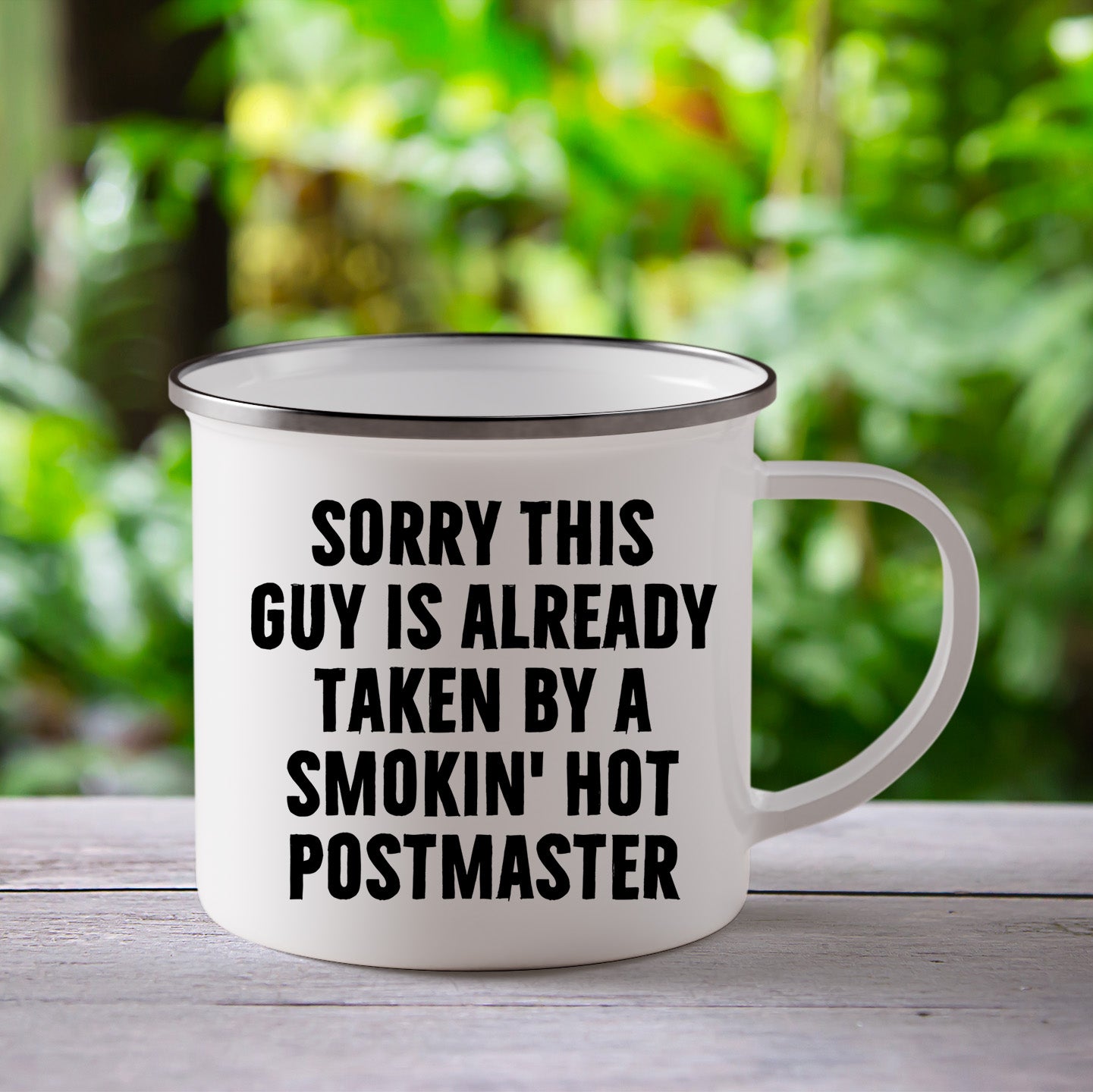 Funny Postmaster Gifts for Men, Sorry This Guy Is Already Taken Camping Mug for Father's Day, Enamel Finish with Permanent Printing