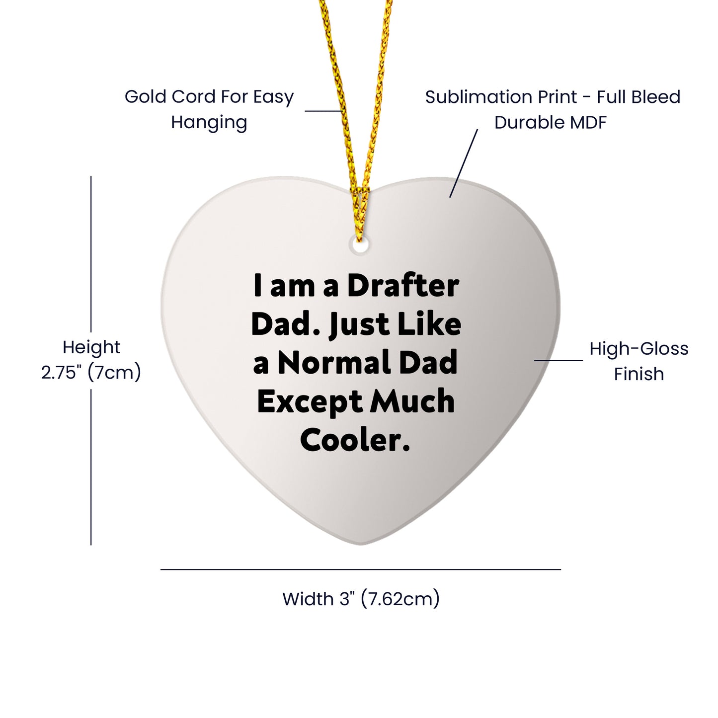 Funny Drafter Dad Gifts, I Am A Drafter Dad, Heart Ornament, Christmas Decorations for Men, Women, Friends, Family